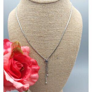 Sarah Coventry Silver Tone Serpentine Chain Floral Pendant Necklace Mini Lasso